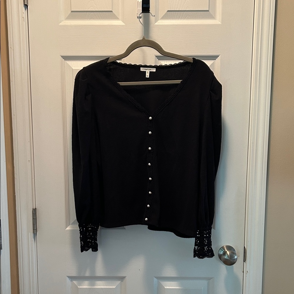 Maurices Black Blouse with Lace Cuffs